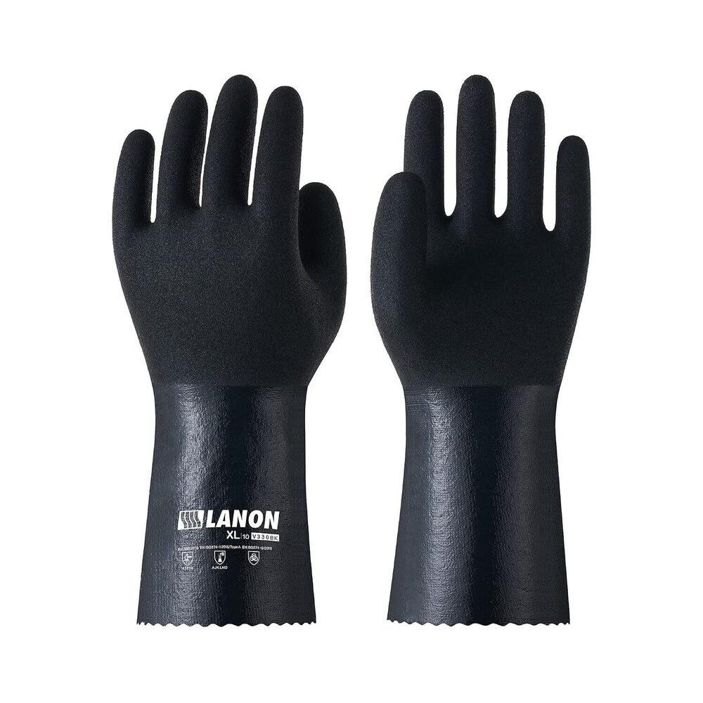 LANON Nitrile Chemical Resistant Gloves, Reusable Heavy-Duty Rubber Gloves with